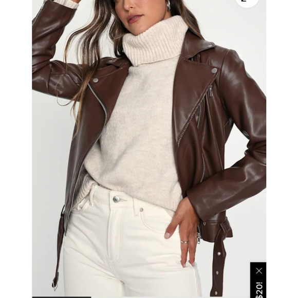 Lulus Brown Brave Behavior Vegan Leather Oversized Moto Jacket Sz S NWT Boutique - Picture 2 of 12